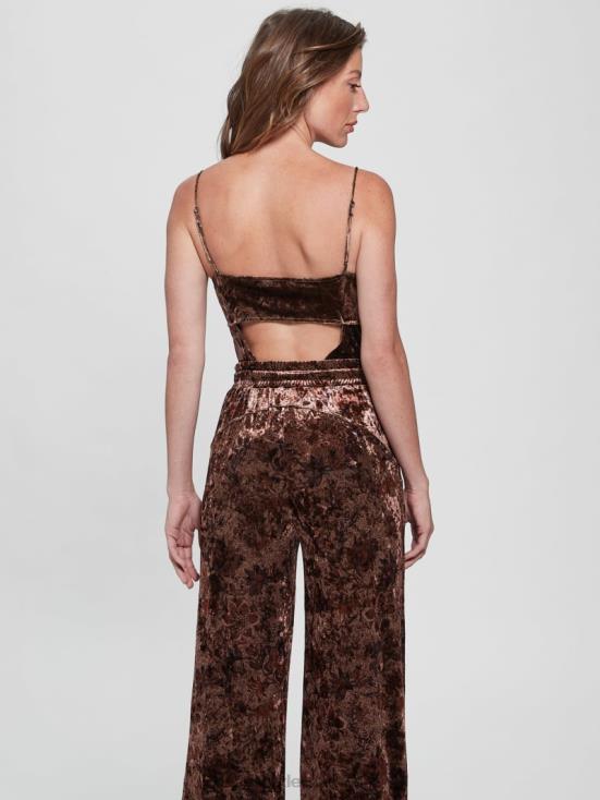 GUESS Spice Market Floral Print 8ZX4F1477 Jade Velvet Bodysuit