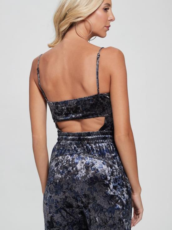 GUESS Spice Market Floral Print 8ZX4F1570 Jade Velvet Bodysuit