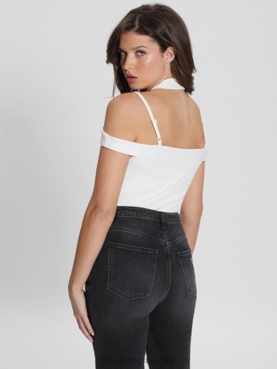 GUESS White Glam 8ZX4F1096 Eco Cora Cold-Shoulder Bodysuit