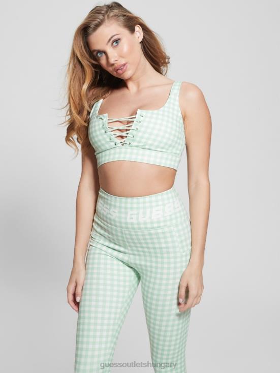 GUESS Aqua And White Vichy 8ZX4F1432 Eco Davin Printed Active Bra