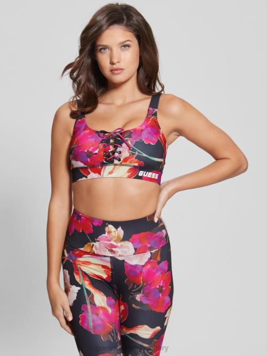 GUESS Pink And Black Macro Flow 8ZX4F1694 Eco Corine Active Sports Bra
