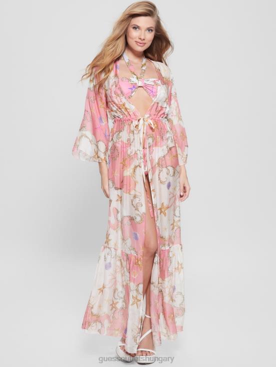GUESS Sea And Shell All Over Pi 8ZX4F2562 Long Silk-Blend Kimono