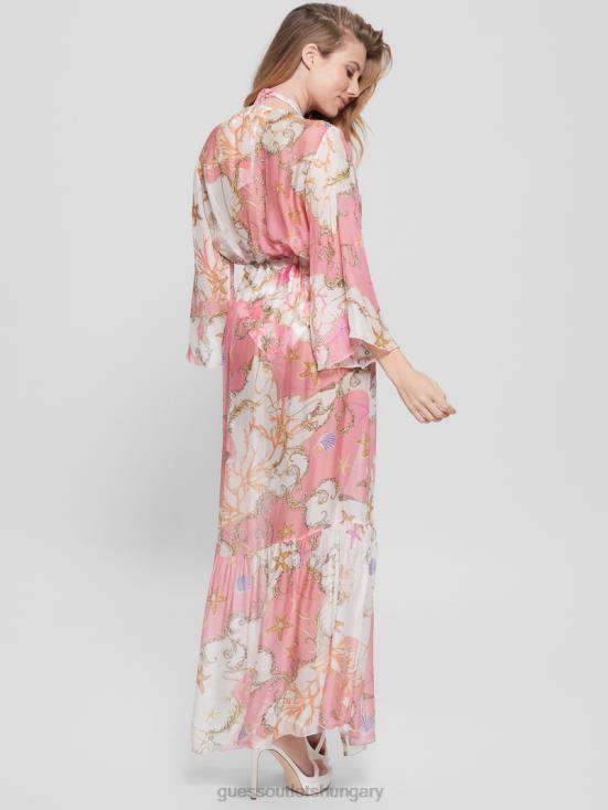 GUESS Sea And Shell All Over Pi 8ZX4F2562 Long Silk-Blend Kimono