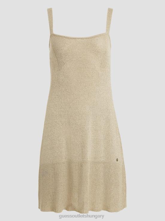 GUESS Beige Blanco Lurex 8ZX4F499 Marion Metallic-Knit Mini Dress
