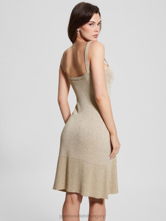 GUESS Beige Blanco Lurex 8ZX4F499 Marion Metallic-Knit Mini Dress