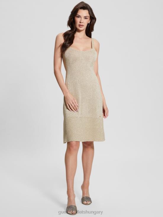 GUESS Beige Blanco Lurex 8ZX4F499 Marion Metallic-Knit Mini Dress
