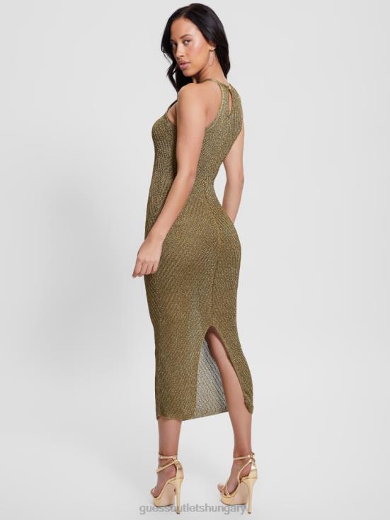 GUESS Black Gold Multi 8ZX4F370 Alexie Lurex Halter Maxi Dress