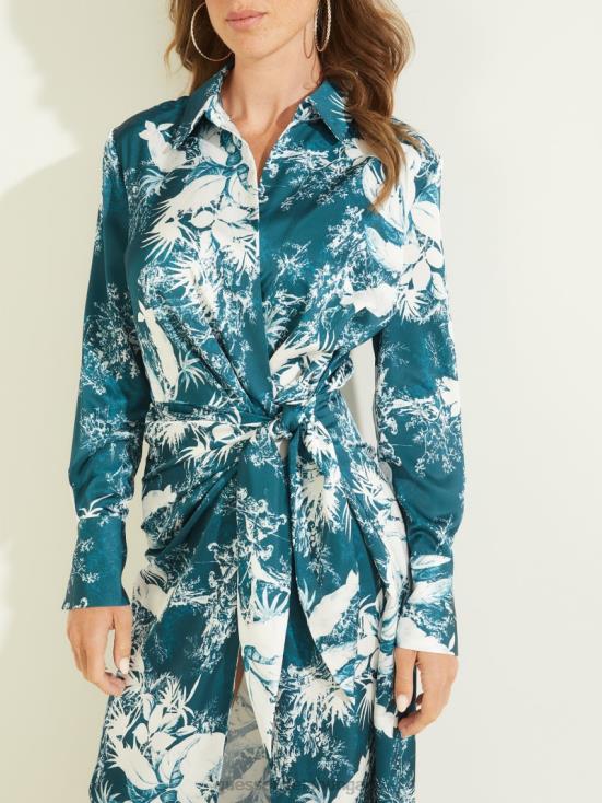 GUESS Country Garden Teal Print 8ZX4F845 Eco Dorothee Dress