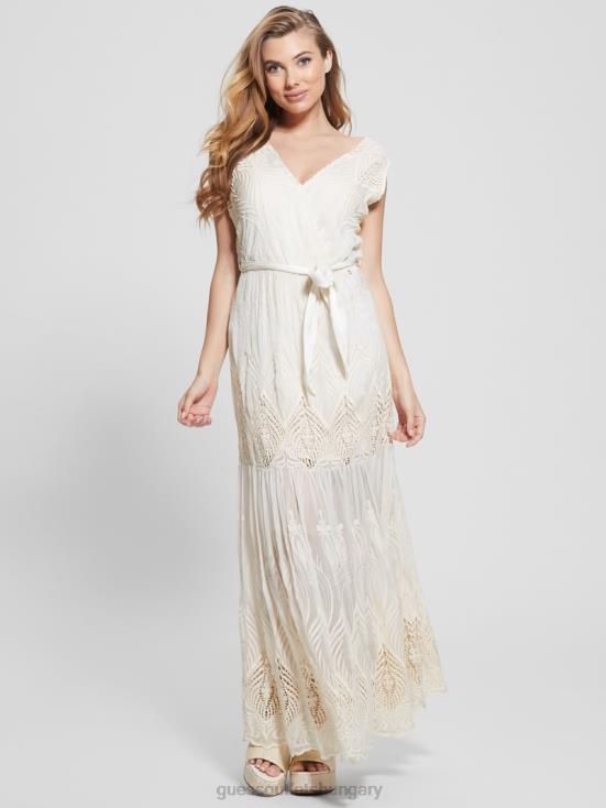 GUESS Cream White 8ZX4F572 Pam Embroidered Long Dress