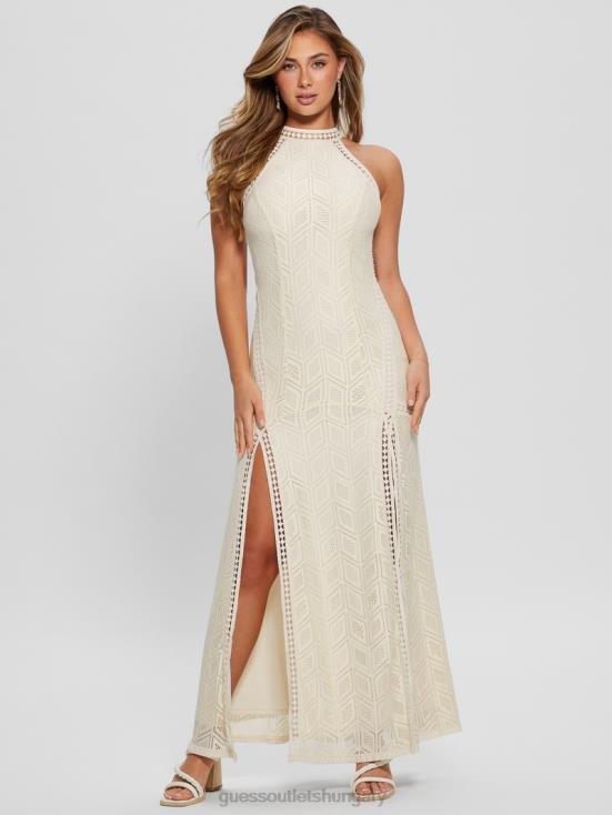GUESS Dove White 8ZX4F300 Sunset Lace Maxi Dress
