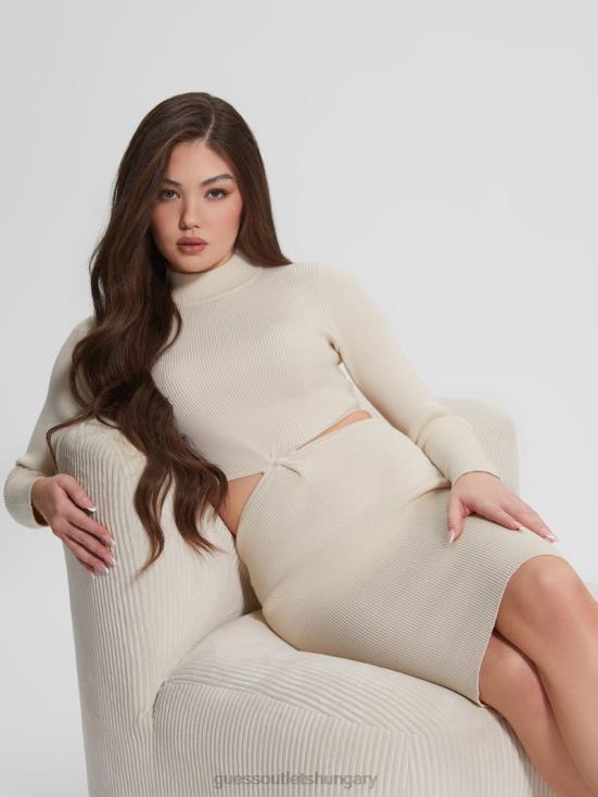 GUESS Dove White 8ZX4F636 Eco Jamia Midi Twisted Rib Dress