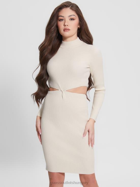 GUESS Dove White 8ZX4F636 Eco Jamia Midi Twisted Rib Dress