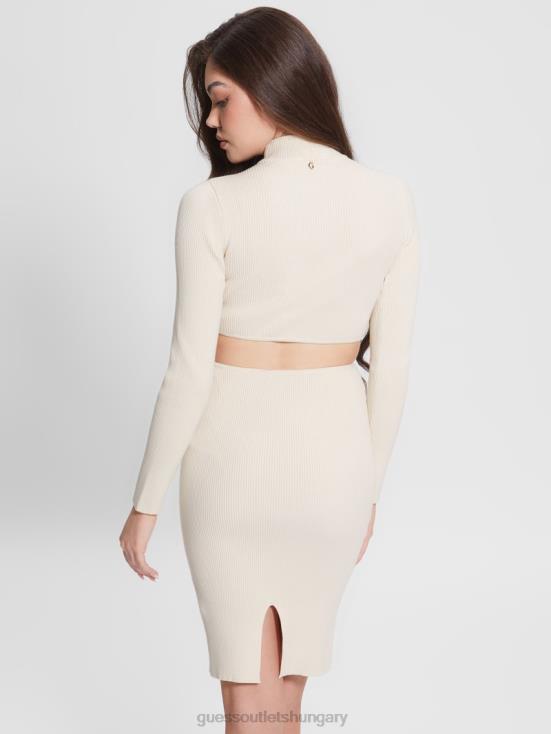 GUESS Dove White 8ZX4F636 Eco Jamia Midi Twisted Rib Dress