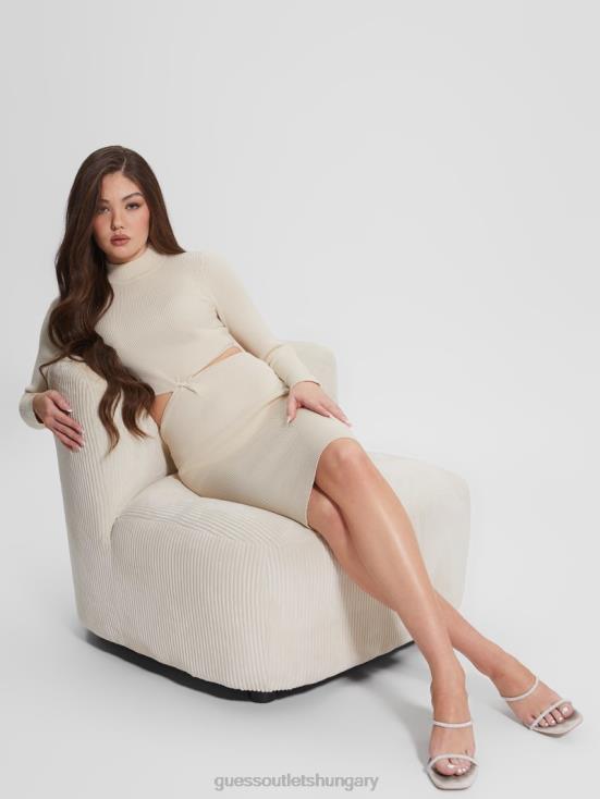 GUESS Dove White 8ZX4F636 Eco Jamia Midi Twisted Rib Dress