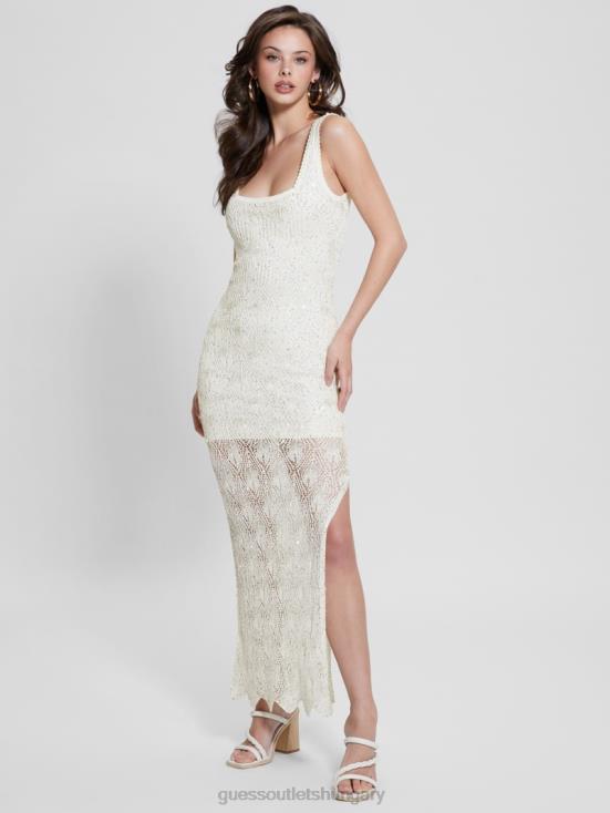 GUESS Dove White Multi 8ZX4F305 Liza Crochet Maxi Dress