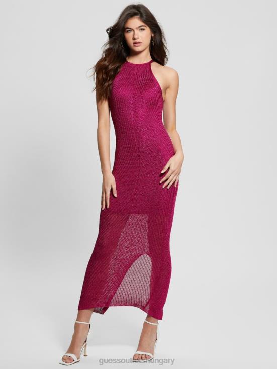 GUESS Full Bloom Pink Multi 8ZX4F295 Alexie Lurex Halter Maxi Dress