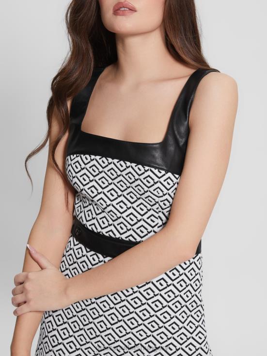 GUESS Geo Logo Jqd White/Black 8ZX4F684 Adele Geometric Dress