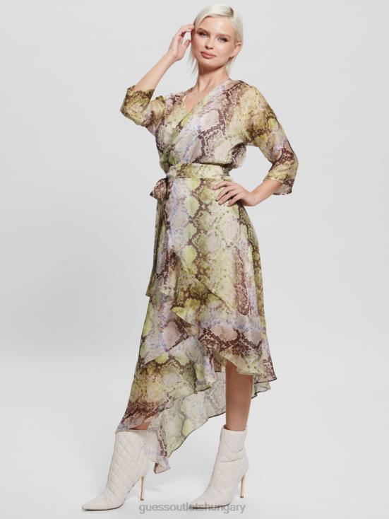 GUESS Glam Snake Print 8ZX4F686 Eco Ensley Wrap Dress