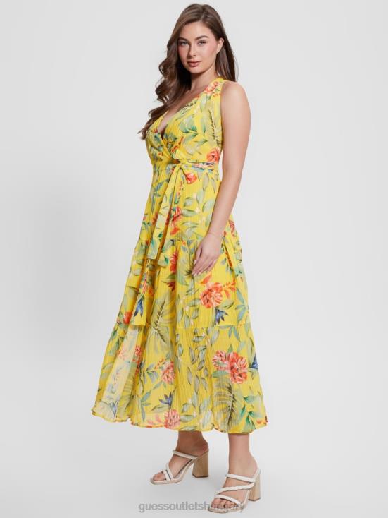 GUESS Golden Hour Tropic Print 8ZX4F458 Eco Mara Wrap Maxi Dress