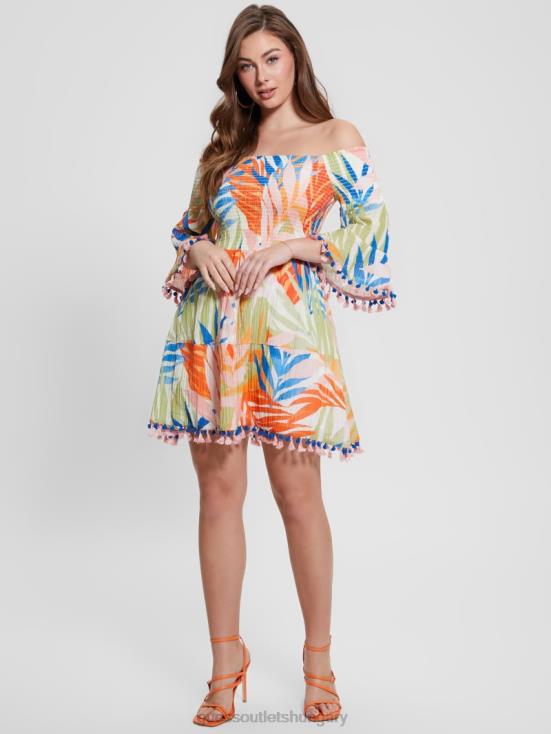 GUESS Havana Print 8ZX4F342 Eco Charlotte Off-the-Shoulder Sun Dress