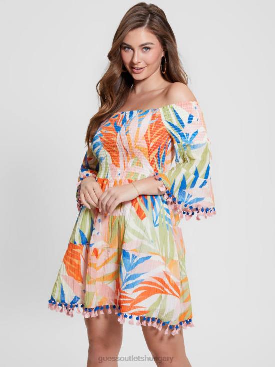 GUESS Havana Print 8ZX4F342 Eco Charlotte Off-the-Shoulder Sun Dress