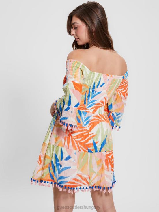 GUESS Havana Print 8ZX4F342 Eco Charlotte Off-the-Shoulder Sun Dress