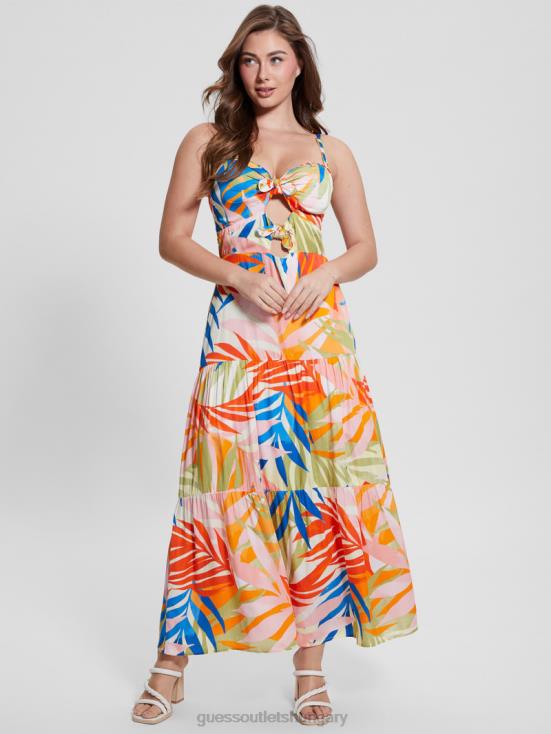 GUESS Havana Print 8ZX4F430 Tropical Printed Maxi Dress