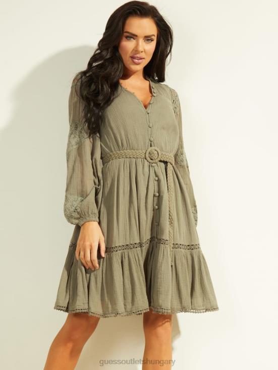 GUESS Lichen Leaf Green Multi 8ZX4F917 Arita Belted Gauze Dress