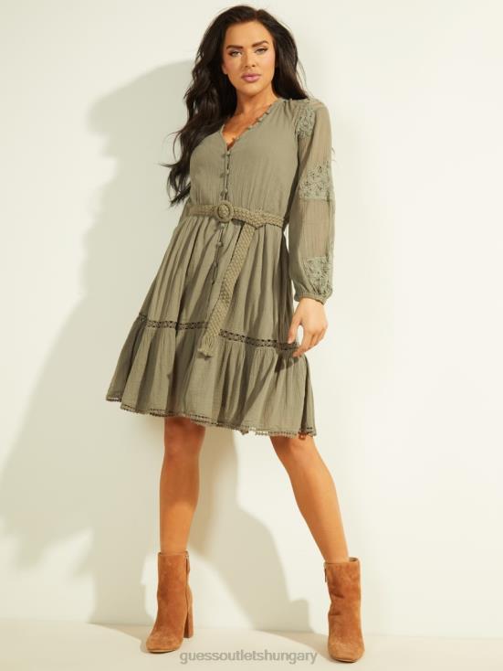GUESS Lichen Leaf Green Multi 8ZX4F917 Arita Belted Gauze Dress