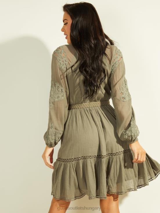 GUESS Lichen Leaf Green Multi 8ZX4F917 Arita Belted Gauze Dress
