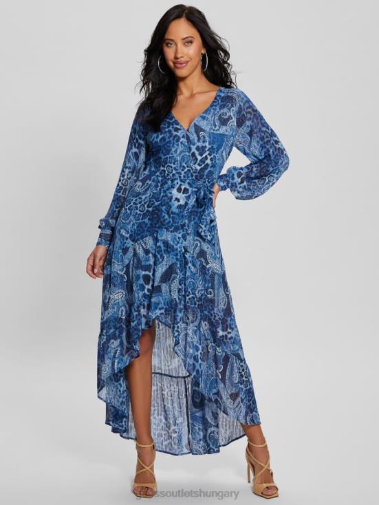 GUESS Nordic Sea Kashmir 8ZX4F314 Eco Nuovo Bahia Wrap Maxi Dress