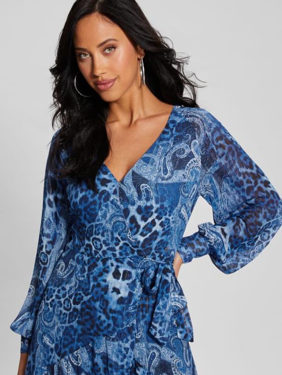 GUESS Nordic Sea Kashmir 8ZX4F314 Eco Nuovo Bahia Wrap Maxi Dress