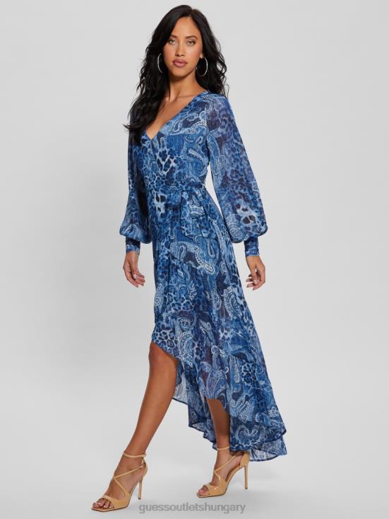 GUESS Nordic Sea Kashmir 8ZX4F314 Eco Nuovo Bahia Wrap Maxi Dress