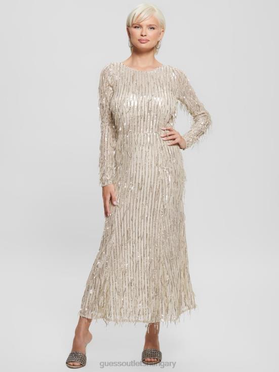 GUESS Off White Multi 8ZX4F737 Elodie Sequin Fringe Dress