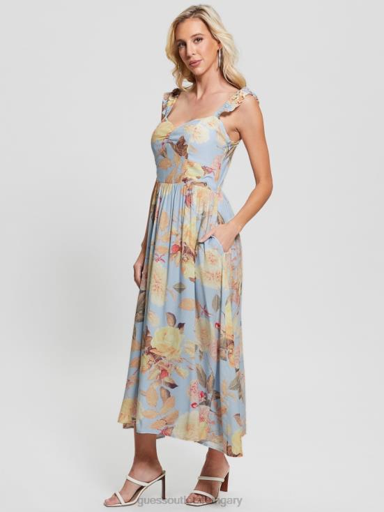 GUESS Peach Fiore 8ZX4F451 Susanna Midi Dress