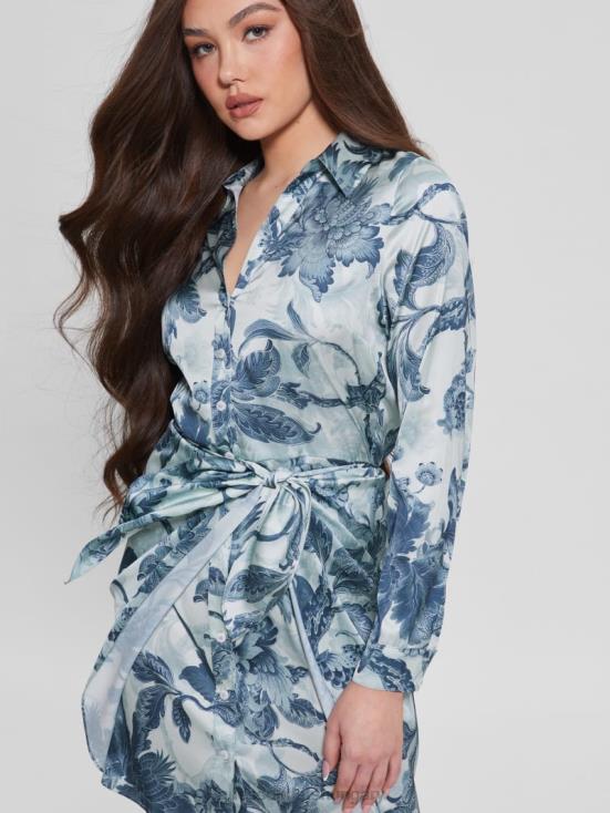 GUESS Porcelain Floral Print Bl 8ZX4F740 Eco Alya Printed Dress