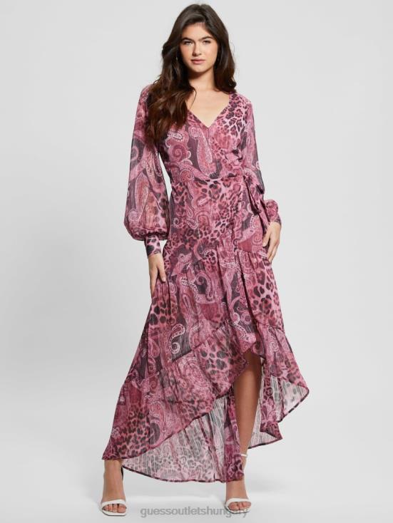 GUESS Purple Kashmir Print 8ZX4F326 Eco Nuovo Bahia Wrap Maxi Dress