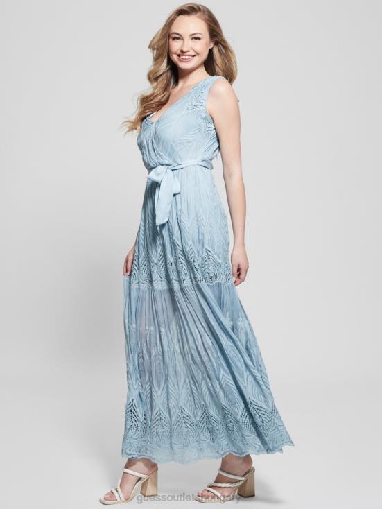 GUESS Vanish Blue Jeans Multi 8ZX4F460 Pam Embroidered Long Dress