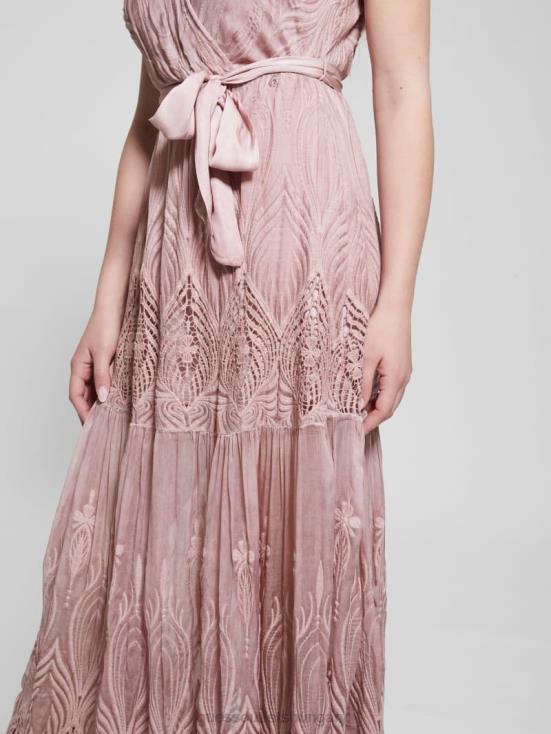 GUESS Vintage Blush Multi 8ZX4F570 Pam Embroidered Long Dress
