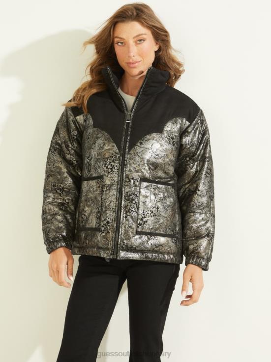 GUESS Black 8ZX4F1887 Loise Leather Puffer Jacket