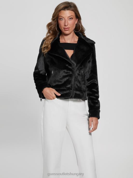 GUESS Black 8ZX4F1925 Lavinia Faux-Fur Moto Jacket