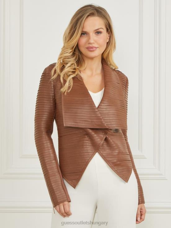 GUESS Brown Beauty 8ZX4F1825 Shayna Drape Leather Jacket