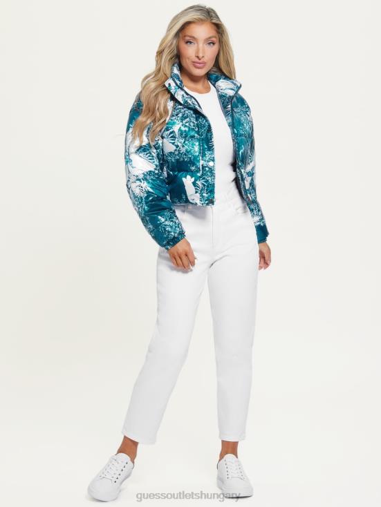 GUESS Country Garden Teal Print 8ZX4F1952 Gabi Cropped Puffer Jacket