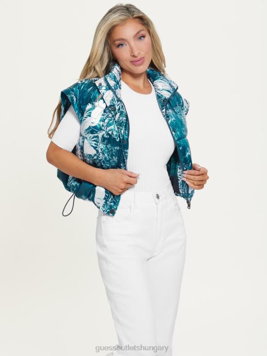 GUESS Country Garden Teal Print 8ZX4F1952 Gabi Cropped Puffer Jacket