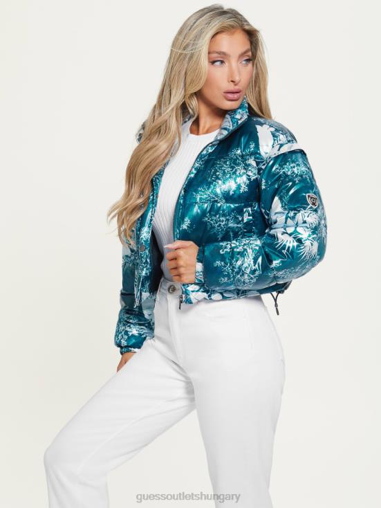 GUESS Country Garden Teal Print 8ZX4F1952 Gabi Cropped Puffer Jacket