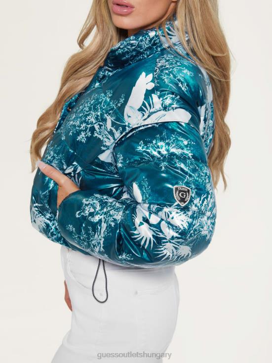GUESS Country Garden Teal Print 8ZX4F1952 Gabi Cropped Puffer Jacket
