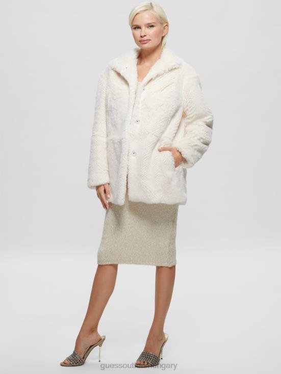 GUESS Cream White 8ZX4F1885 Michelina Faux-Fur Coat