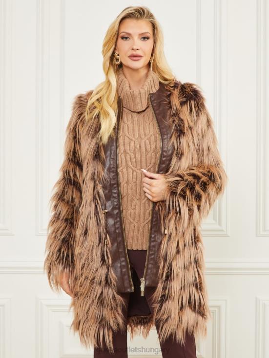 GUESS Dark Bourbon With Classic 8ZX4F1977 Dinah Shaggy Coat