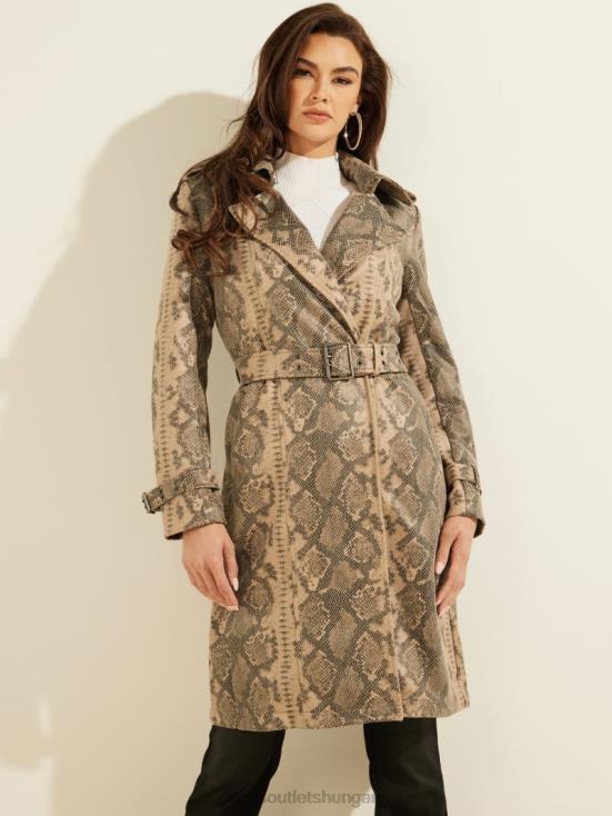 GUESS Exotic Snake Sand Black C 8ZX4F1941 Linda Trench Coat