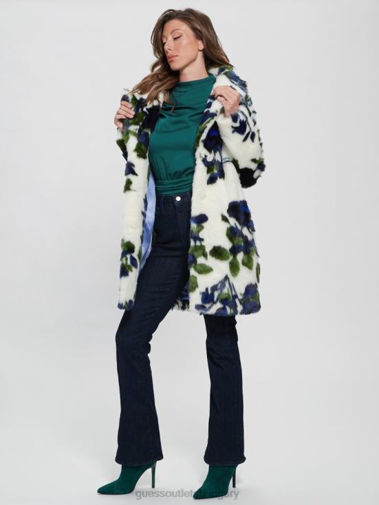 GUESS Fantasy Flower Blue Combo 8ZX4F1914 Magda Faux-Fur Coat